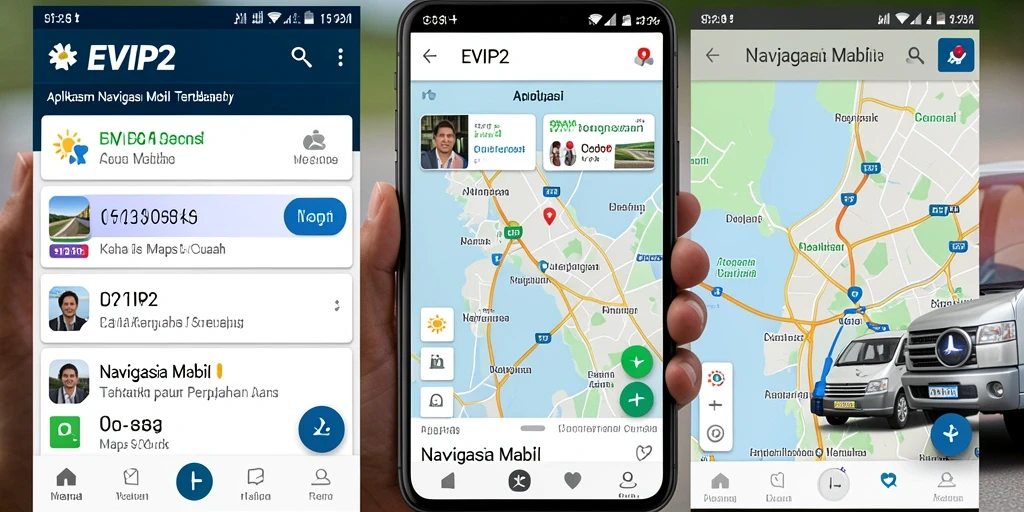 Antarmuka aplikasi EVIP2 dengan fitur navigasi mobil yang intuitif.