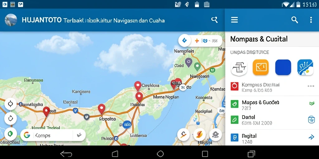 Tampilan antarmuka HUJANTOTO yang menampilkan kompas digital dan data cuaca.