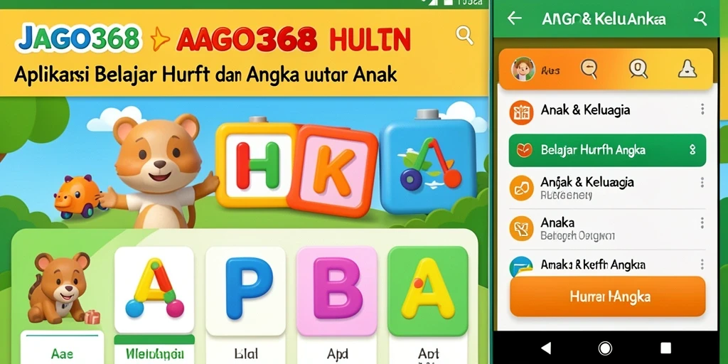 Antarmuka JAGO368 yang menampilkan aktivitas belajar huruf dan angka.